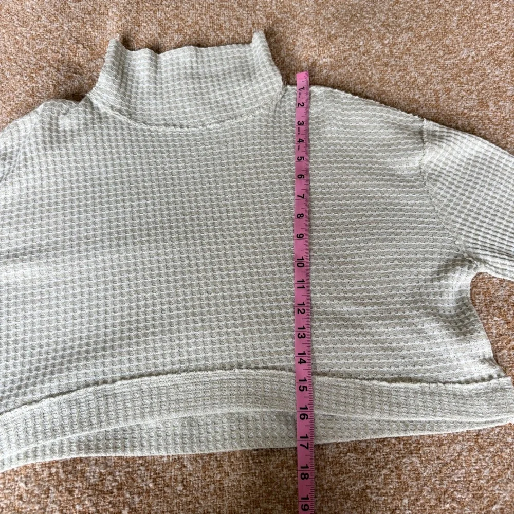Free People Waffle Knit Cropped Mock Neck Thermal Top Beige Small Sweater Boho